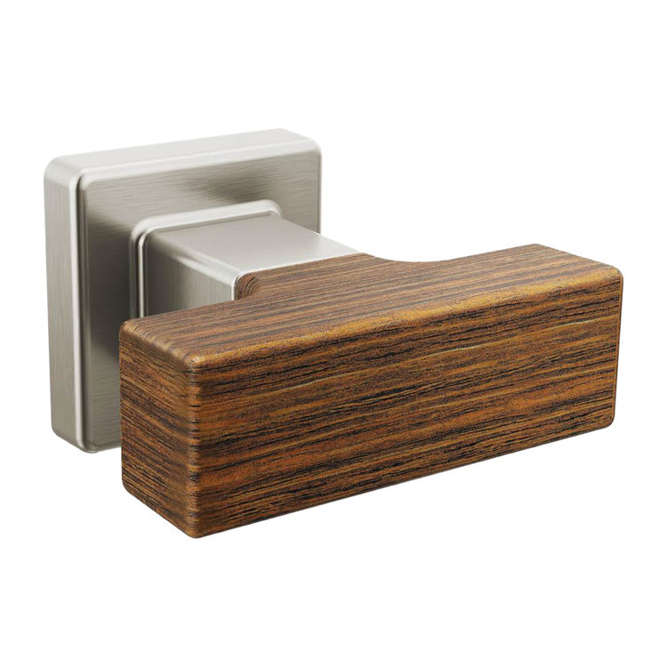 Brizo Frank Lloyd Wright Drawer Knob, Metal Construction, Brilliance Luxe Nickel/Teak Wood - 699222-NKTK