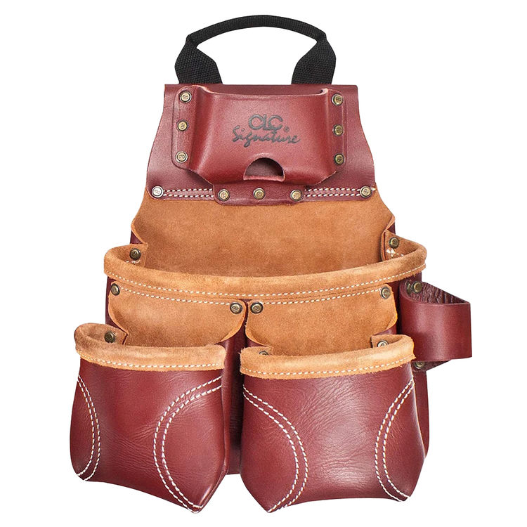 Custom LeatherCraft Construction Worker's Heavy-Duty Leather Nail and Tool Bag, 10 Pockets - 21428