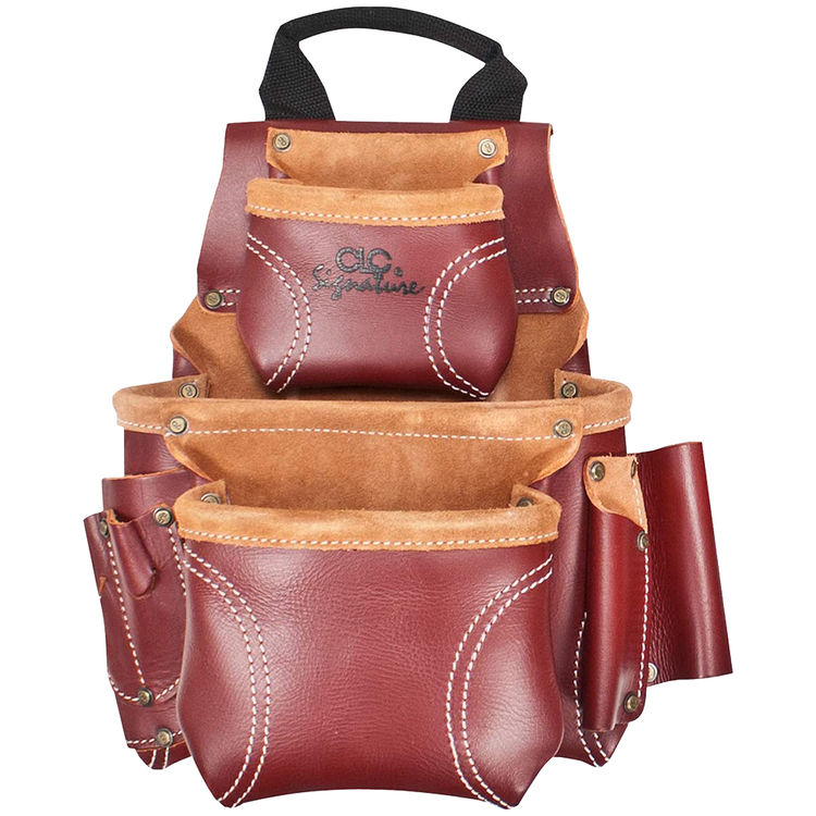 Custom LeatherCraft Construction Worker's Heavy-Duty Leather Nail and Tool Bag, 8 Pockets - 21685