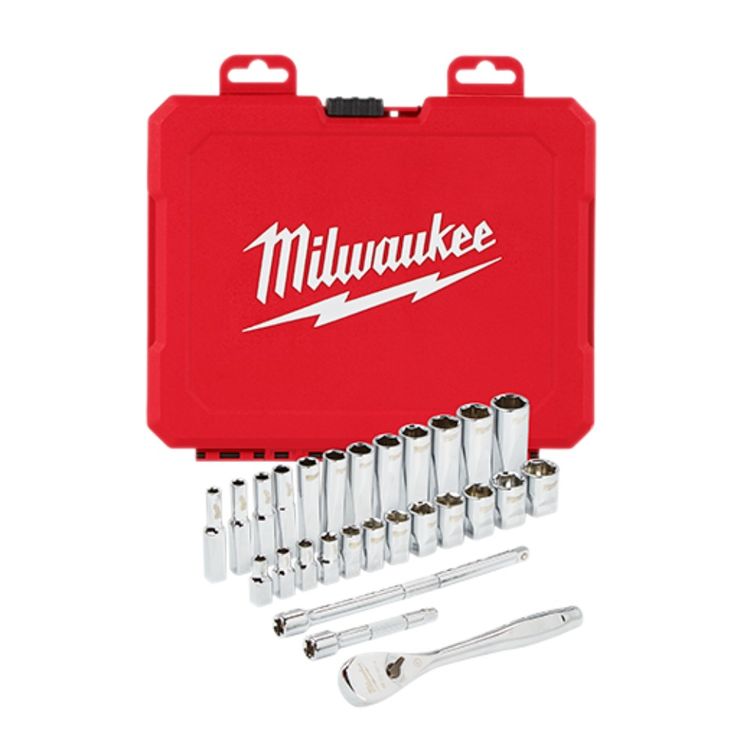 Milwaukee 1/4-Inch Metric Drive Ratchet and Socket Set, 28 Pieces - 48-22-9504