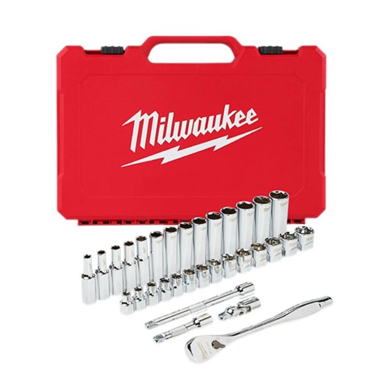 Milwaukee 3/8-Inch Metric Drive Ratchet and Socket Set, 32 Pieces - 48-22-9508