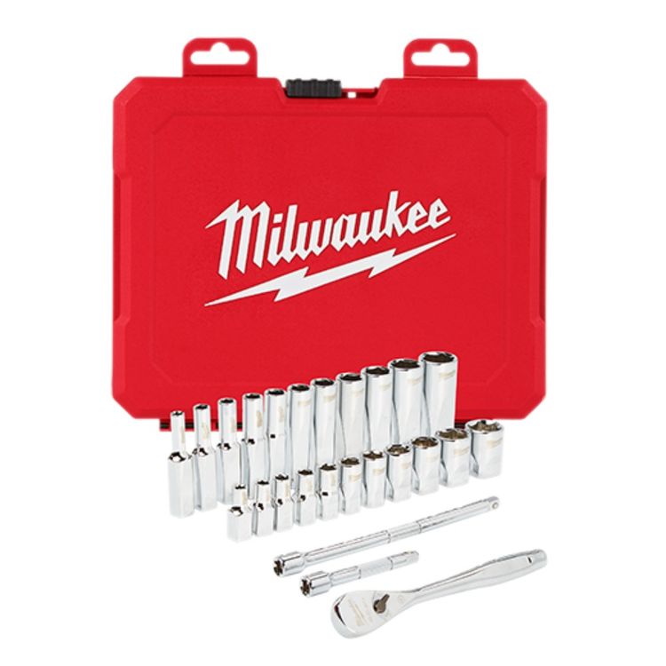 Milwaukee 1/4-Inch SAE Drive Ratchet and Socket Set, 26 Pieces - 48-22-9404