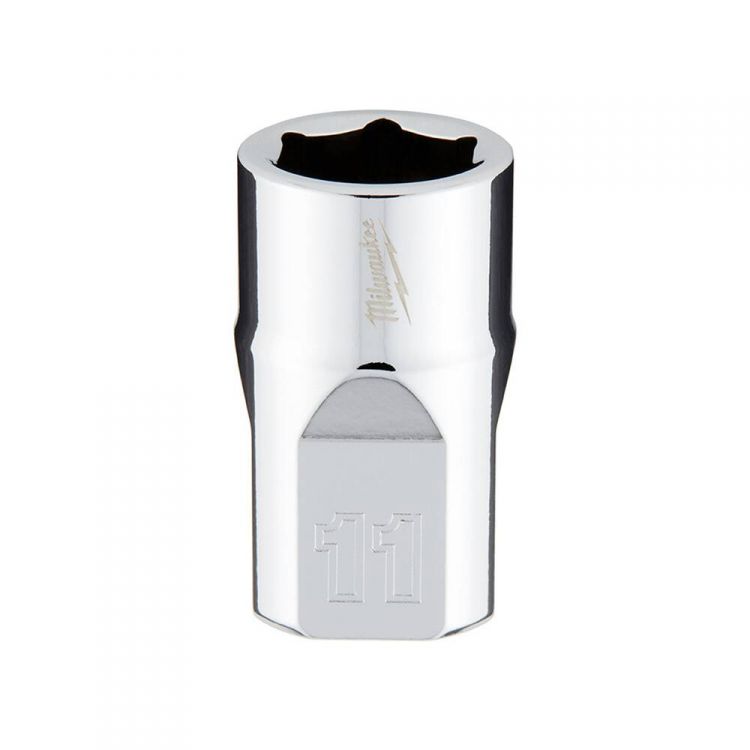 Milwaukee 3/8-Inch Chrome Drive Metric Socket With Four Flat Sides, 11mm, Chrome Vanadium Steel - 45-34-9081