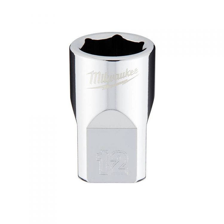 Milwaukee 3/8-Inch Chrome Drive Metric Socket With Four Flat Sides, 12mm, Chrome Vanadium Steel - 45-34-9082