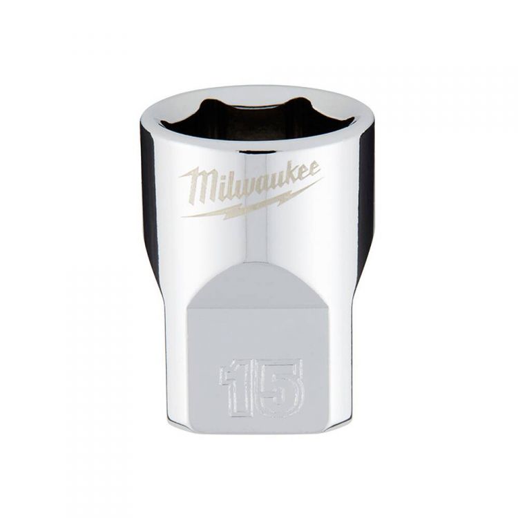 Milwaukee 3/8-Inch Chrome Drive Metric Socket With Four Flat Sides, 15mm, Chrome Vanadium Steel - 45-34-9085
