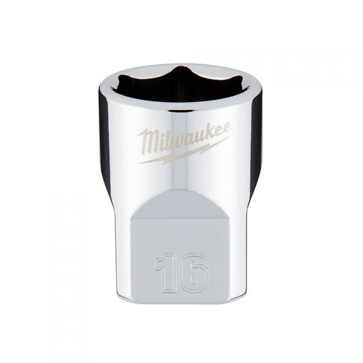 Milwaukee 3/8-Inch Chrome Drive Metric Socket With Four Flat Sides, 16mm, Chrome Vanadium Steel - 45-34-9086