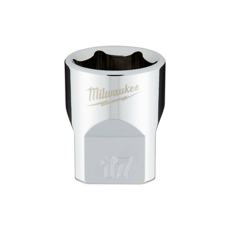 Milwaukee 3/8-Inch Chrome Drive Metric Socket With Four Flat Sides, 17mm, Chrome Vanadium Steel - 45-34-9087