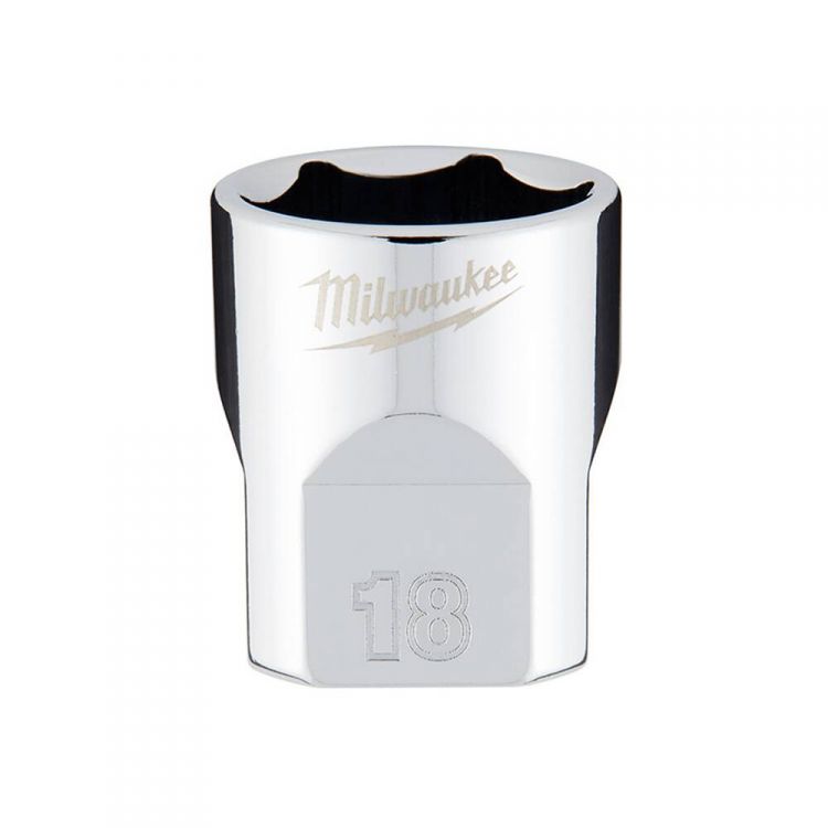 Milwaukee 3/8-Inch Chrome Drive Metric Socket With Four Flat Sides, 18mm, Chrome Vanadium Steel - 45-34-9088