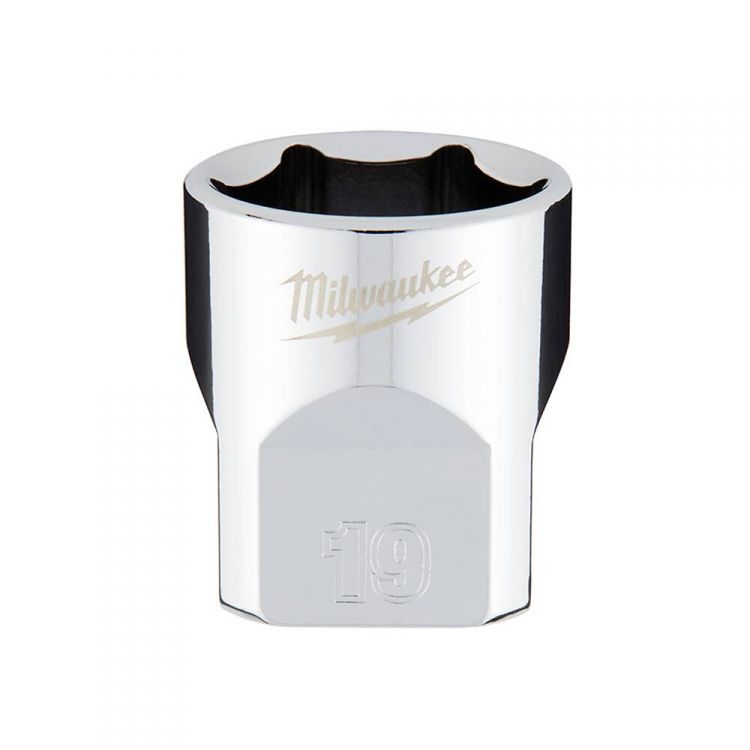 Milwaukee 3/8-Inch Chrome Drive Metric Socket With Four Flat Sides, 19mm, Chrome Vanadium Steel - 45-34-9089