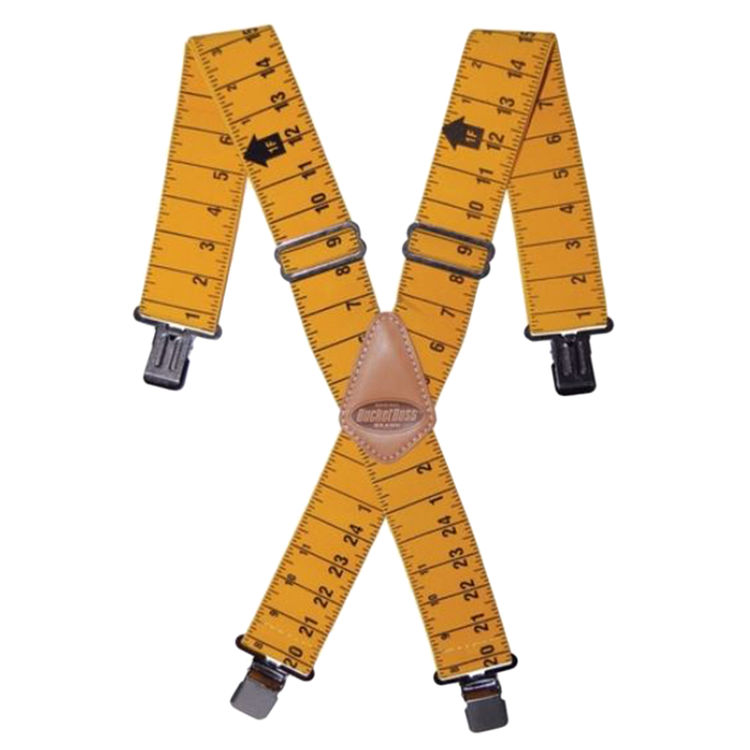 Pull'R Liars Suspenders with 2" Yellow Printed Straps and Genuine Leather Crosspiece, Yardstick Design - 61100