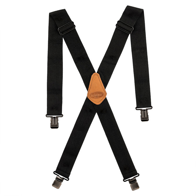 Pull'R Classic Black Suspenders with 2" Straps and Genuine Leather Crosspiece - 61120