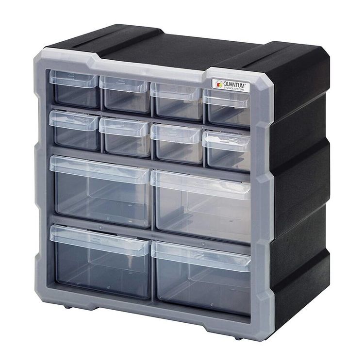Quantum Plastic Cabinet Storage with 12 Drawers - PDC-12BK