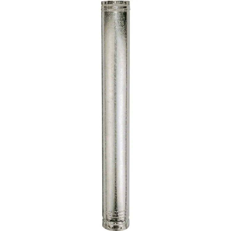 American Metal Double-Wall Gas Vent Pipe, 3-1/2" ID, 3" OD, 24" L, 3" W, Galvanized Steel - 3E24