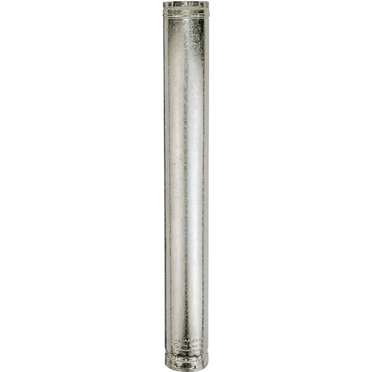 American Metal Double-Wall Gas Vent Pipe, 4-1/2" ID, 4" OD, 24" L, 4" W, Galvanized Steel - 4E24