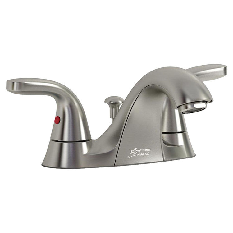 American Standard Cadet 2.0 Two-Handle Centerset Brushed Nickel Bathroom Faucet with Pop-Up Drain, 1.2 GPM, Lever Handles, Lead-Free - 9091201.295