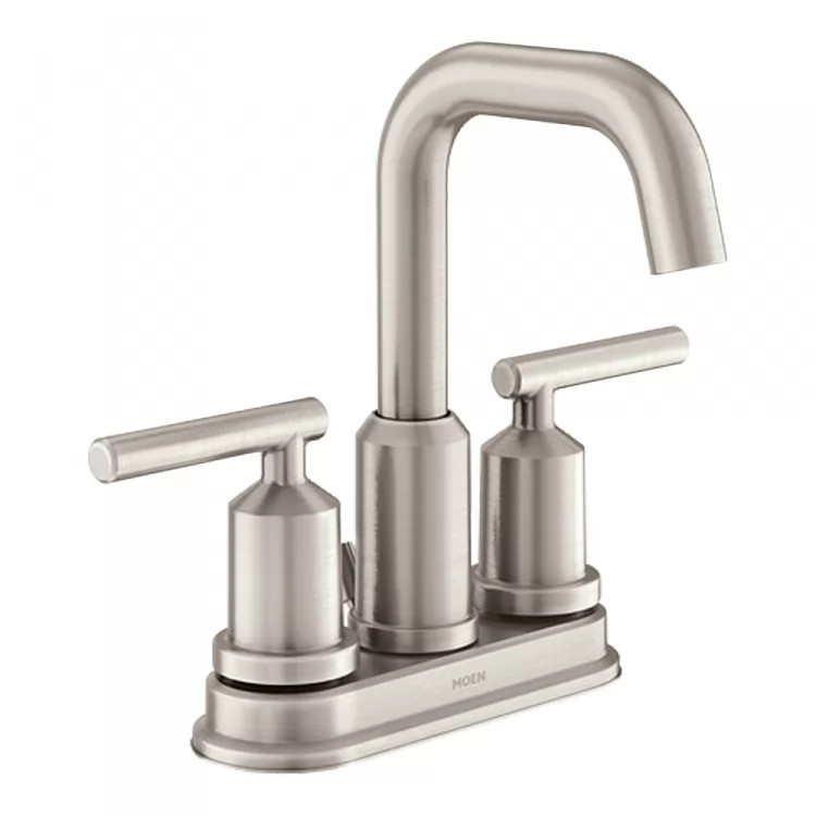 Moen Gibson Two-Handle High Arc Centerset Spot Resist Brushed Nickel Bathroom Faucet with Pop-Up Drain, 1.2 GPM, Lever Handles, Tubular Spout, WaterSense, ADA - WS84228SRN