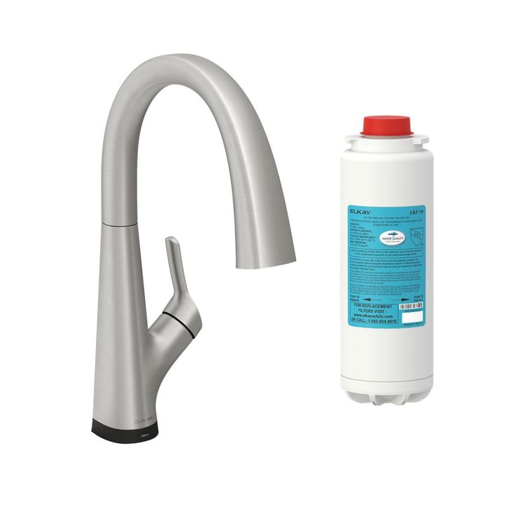 Elkay Avado Single-Hole 2-in-1 Pulldown Kitchen Faucet w/ Filtered Drinking Water, Lustrous Steel - LKAV7051FLS