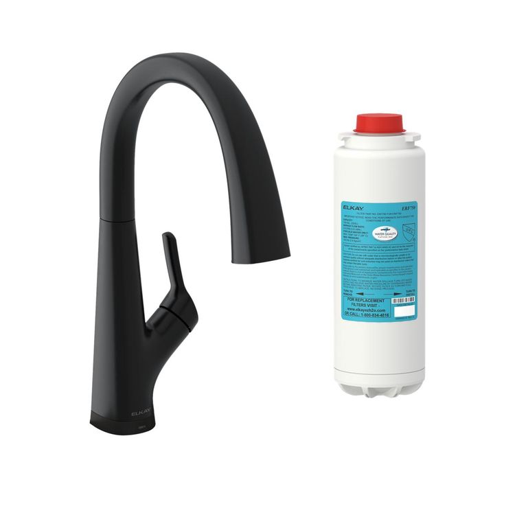 Elkay Avado Single Hole 2-in-1 Kitchen Faucet with Filtered Drinking Water, Matte Black - LKAV7051FMB