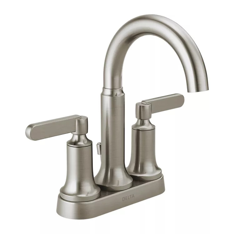Delta Alux Spotshield Brushed Nickel Lavatory Faucet with Worry Free Drain Catch and 4" Centers, Plastic Pop-Up, 1.2 GPM, Two-Handle - 25769LF-SP