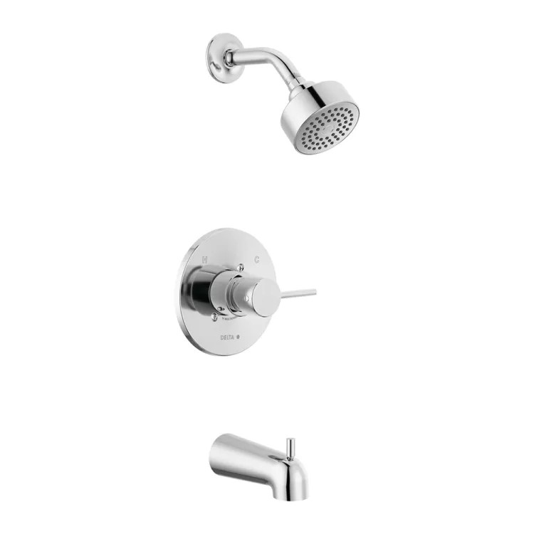 Delta Trinsic Monitor 14 Series H2Okinetic Tub/Shower Faucet with Rain Showerhead, Single-Handle, 1.75 GPM, Lever Handle, Chrome, Project Pack - T14459-PP