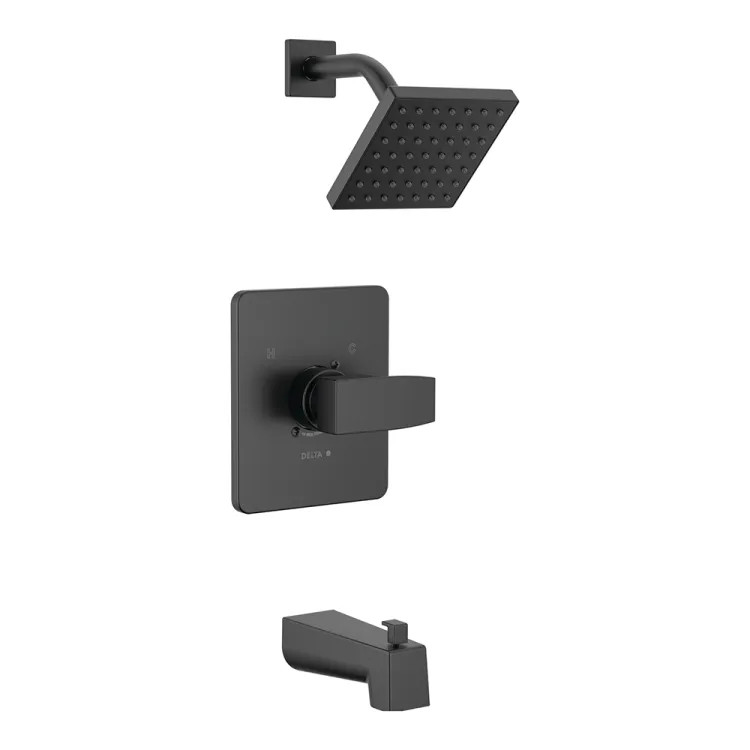 Delta Ara Monitor 14 Series Tub/Shower Faucet with H2Okinetic Showerhead, 1.75 GPM, Single-Handle, Lever Handle, Project Pack, Matte Black - T14467-BL-PP