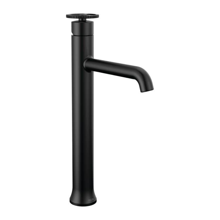 Delta Trinsic Tube Spout Matte Black Vessel Lavatory Faucet, Less Drain, 1.2 GPM, Single-Handle, DIAMOND Seal, Wheel Handle - 758-BL-DST
