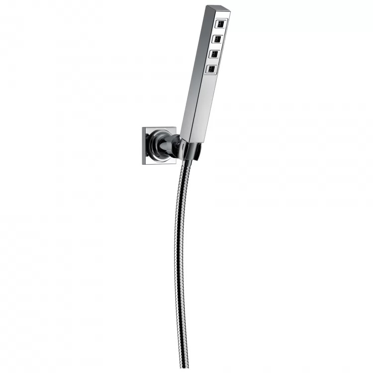 Delta Ara Single-Function Lumicoat Chrome Adjustable Wall-Mount Hand Shower with Square Wall Bracket and Stretchable Metal Hose, 1.75 GPM, H2Okinetic - 55567-PR