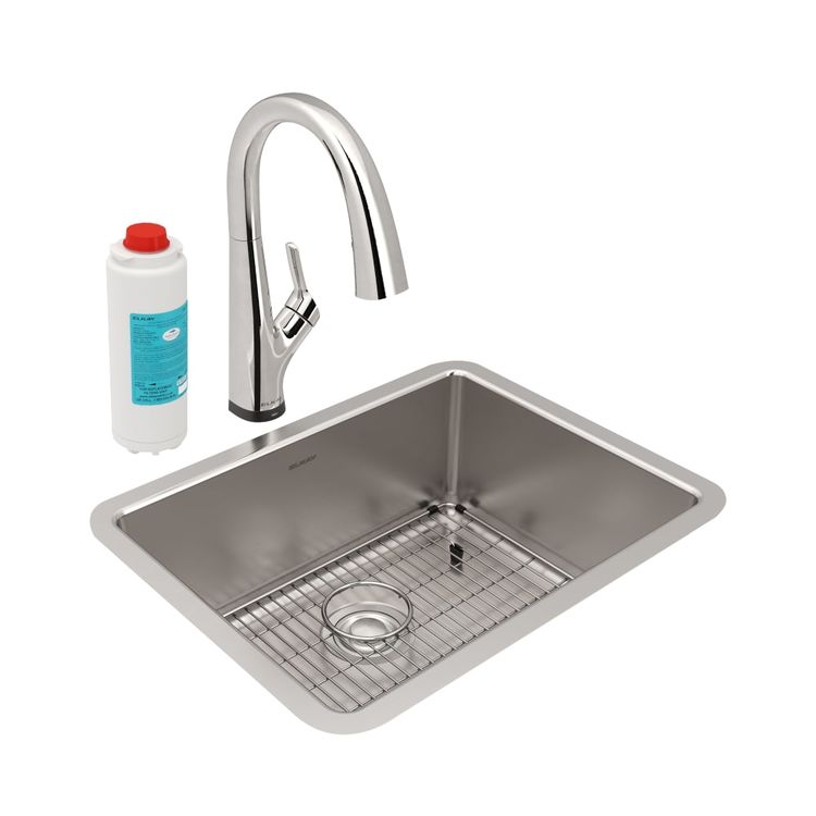 Elkay ELUH2115TFLC Lustertone Iconix Single Bowl Undermount Kitchen Sink Kit with Filtered Faucet - Stainless Steel