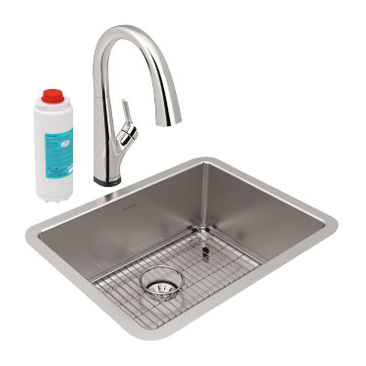 Elkay ELUHH2115TPDFLC Lustertone Iconix Single Bowl Undermount Kitchen Sink Kit with Filtered Faucet and Perfect Drain - Stainless Steel