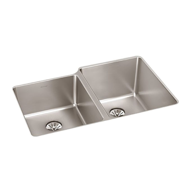 Elkay ELUHH3120LTPD Lustertone Iconix Double Bowl Undermount Kitchen Sink with Perfect Drain, Left Small Bowl - Luminous Satin