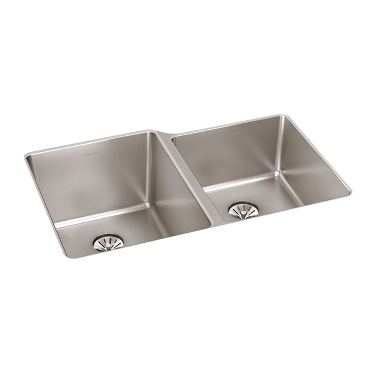 Elkay ELUHH3120RTPD Lustertone Iconix Double Bowl Undermount Sink with Perfect Drain, Right Small Bowl - Luminous Satin