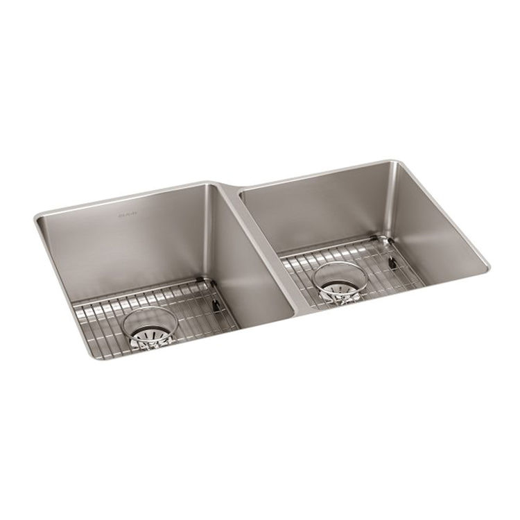 Elkay ELUHH3120RTPDBG Lustertone Iconix Double Bowl Undermount Sink Kit with Perfect Drain, Right Small Bowl - Luminous Satin