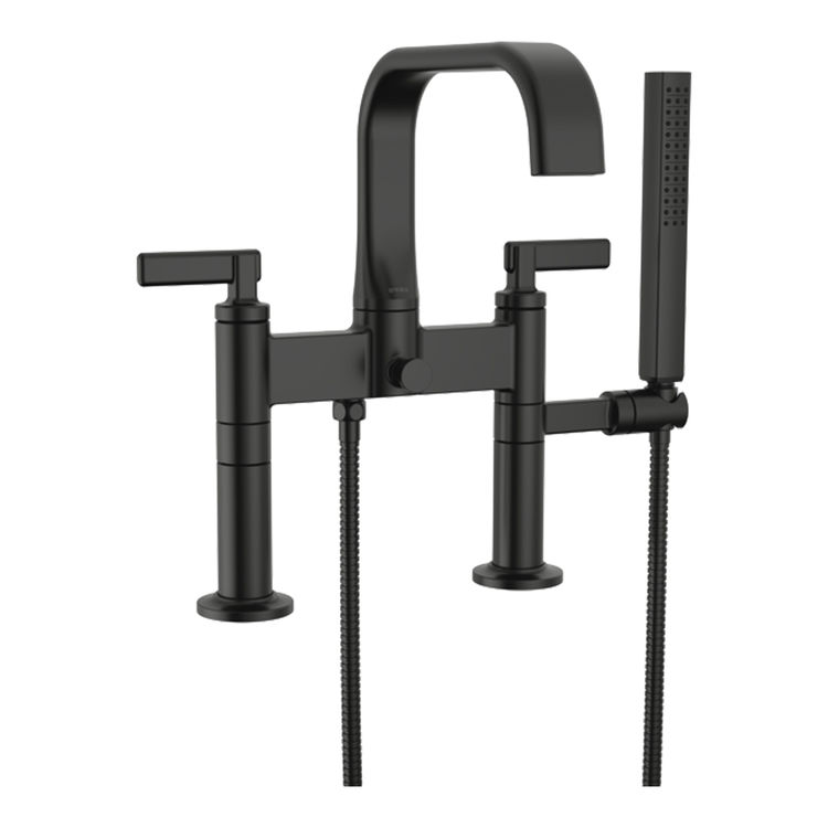 Brizo Allaria Two-Handle Multi-Mount Tub Faucet Trim with Hand Shower, 2-Hole, 1.75 GPM, Lever Handles, ADA, Matte Black - T70368-BL