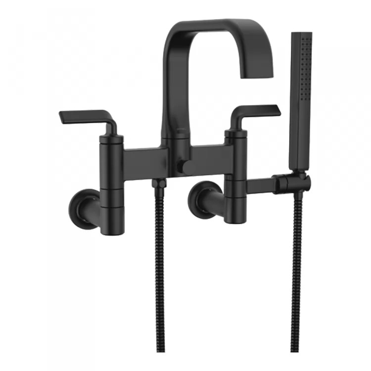 Brizo Allaria Two-Handle Multi-Mount Tub Faucet Trim with Hand Shower, 2-Hole, 1.75 GPM, Twist Lever Handles, ADA, Matte Black - T70367-BL