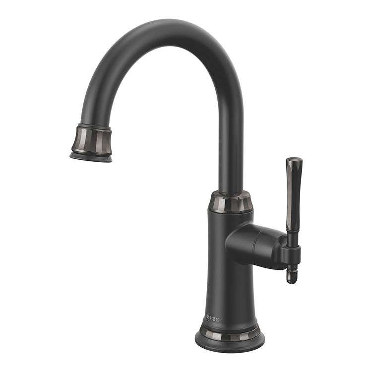 Brizo Tulham One Handle Beverage Faucet, Matte Black/Black Onyx - 61358LF-C-BLBNX