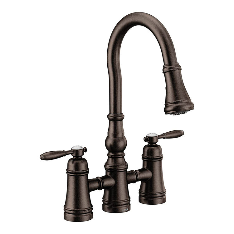 Moen Weymouth Two-Handle Pull-Down High Arc Bridge Kitchen Faucet, Oil Rubbed Bronze - S73204ORB