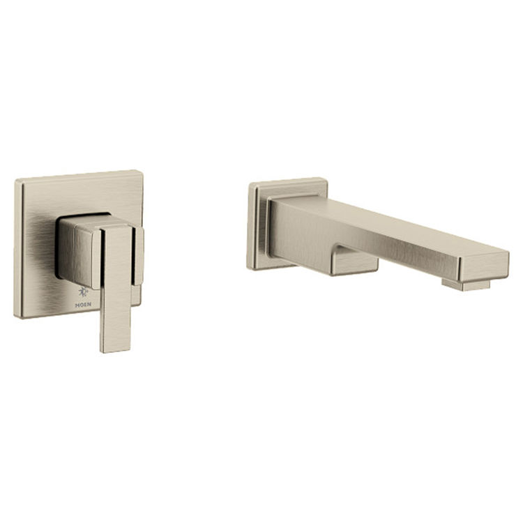 Moen 90 Degree Wall-Mount Tub Faucet, Non-Diverter, 10in Ultrathin Tub Spout, Single Lever Handle, 8 GPM, Brushed Nickel - WTS911BN