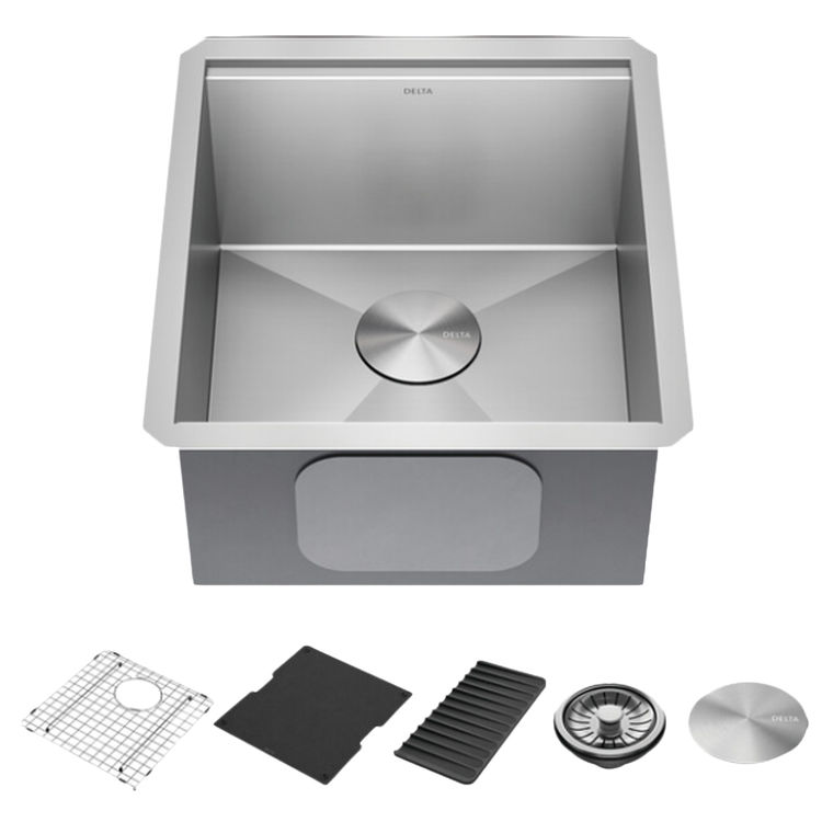 Delta Rivet 17” x 19” x 9-1/2” Single Bowl Undermount Workstation Bar Sink Kit, Stainless Steel - 95B9031-17S-SS