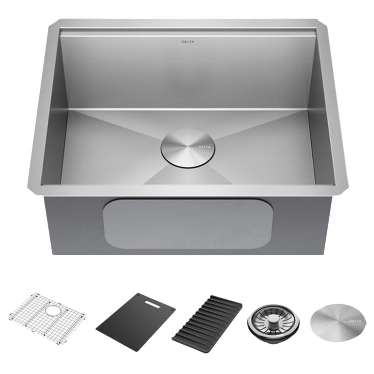 Delta Rivet 23” x 19” x 9-1/2” Single Bowl Undermount Workstation Kitchen Sink Kit, Stainless Steel - 95B9031-23S-SS