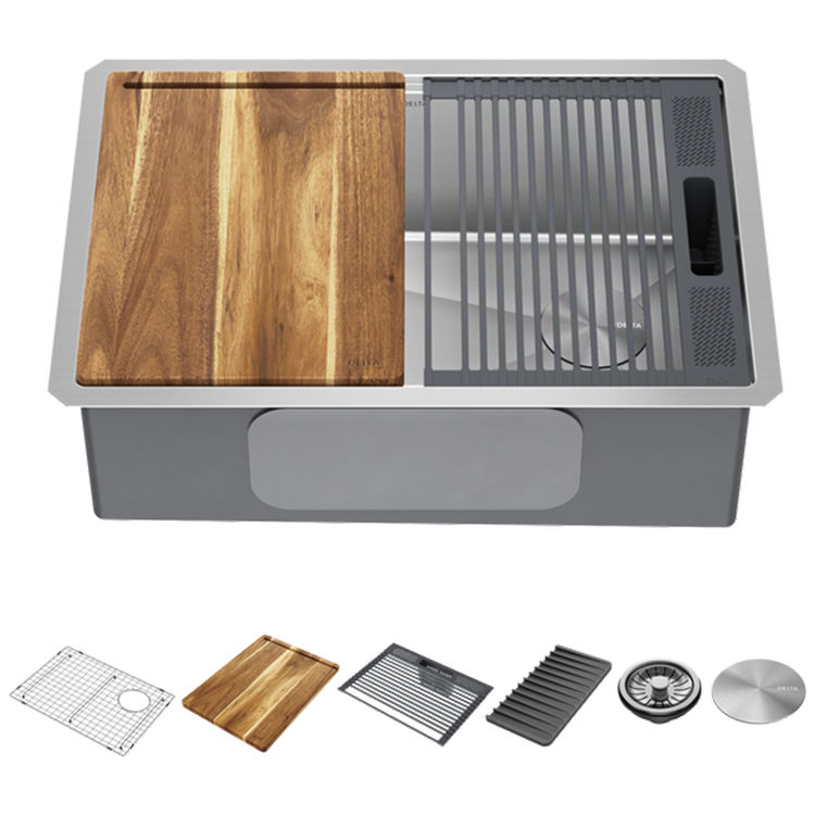 Delta Lorelai 32” x 19” x 9-1/2” Single Bowl Undermount Workstation Kitchen Sink, Stainless Steel - 95B932-27S-SS