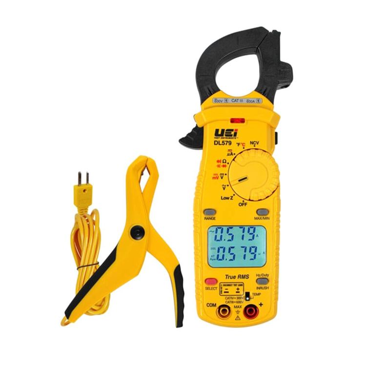 UEi 600A True RMS Dual Display HVAC/R Clamp Meter with ATTPC4 Clamp Probe, Temperature, and Capacitance - DL579COMBO