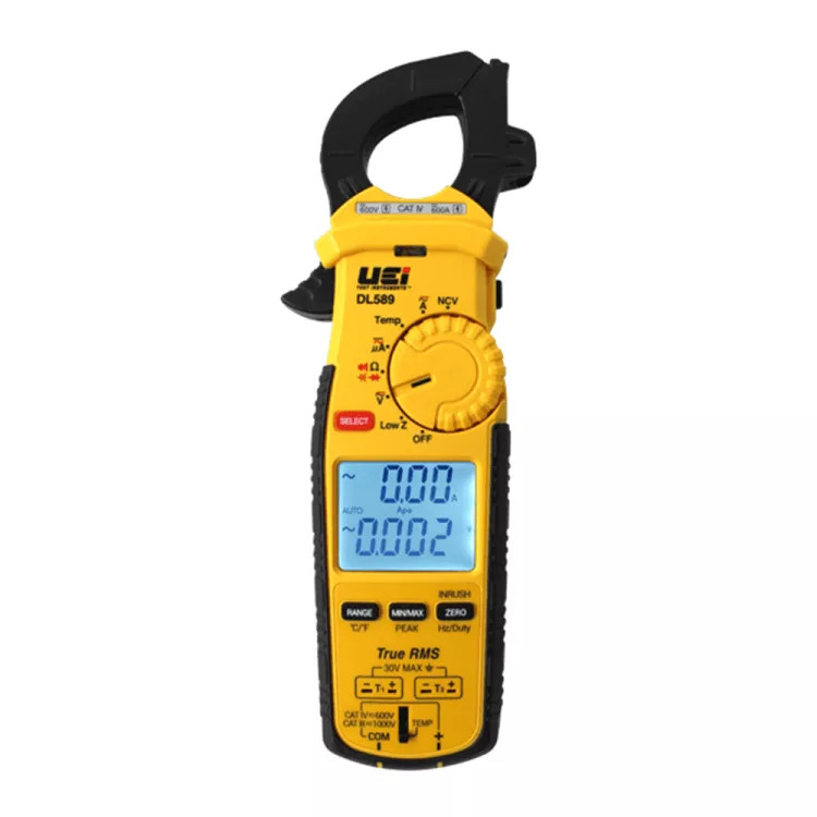 UEi 600A True RMS Dual Display HVAC/R Clamp Meter with LRA Inrush, DC Amps, and Differential Temperature - DL589