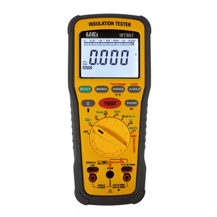 UEi 1000V AC/DC Advanced Digital Insulation Resistance Tester with Rotary Style Selector, PI/DAR Test and Zero Reading - IRT807