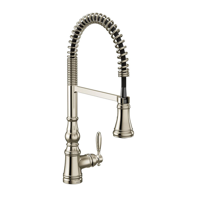 Moen Weymouth Single Handle Semi Pro Spring Pulldown Kitchen Faucet, MotionSense Wave, Polished Nickel - S73104EWNL