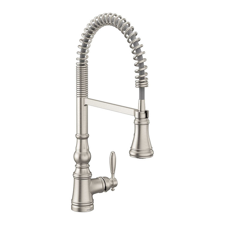 Moen Weymouth Single Handle Semi Pro Spring Pulldown Kitchen Faucet, MotionSense Wave, Spot Resist Stainless - S73104EWSRS