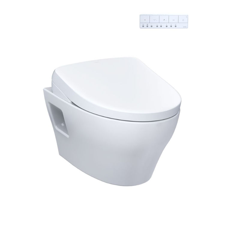 TOTO EP Wall-Hung Toilet w/ WASHLET+ (S7), Matte Silver Push Plate, Elongated, 1.28/0.9 GPF, Cotton White - CWT4284726CMFG#MS