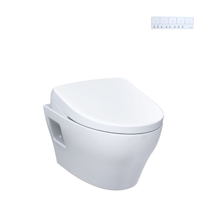 TOTO EP WASHLET+ Wall-Hung Toilet with S7A Bidet Seat, Auto-Open/Close, 1.28/0.9 GPF, Auto-Flush, Cotton White w/ Silver - CWT4284736CMFGA#MS