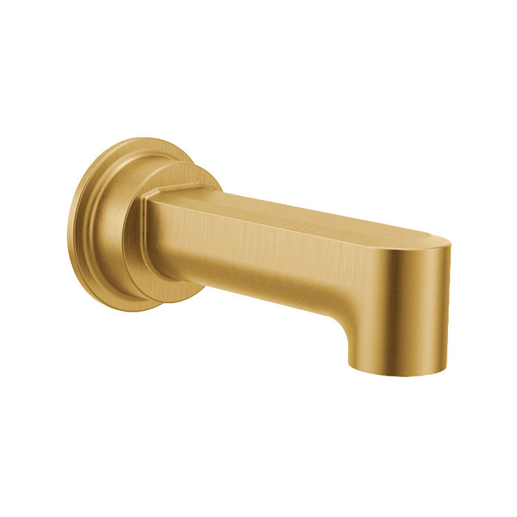 Moen Greenfield 7-3/8-inch Wall Mounted Brushed Gold Non-Diverter Tub Spout with 1/2-inch Connection Size, Slip Fit - 4326BG