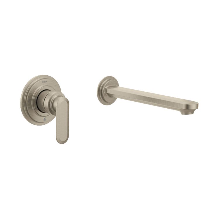 Moen Greenfield Wall-Mount Non-Diverter Tub Faucet, Single Lever Handle, Temperature Indicator, 10in Ultrathin Tub Spout, 8 GPM, Brushed Nickel - WT621BN