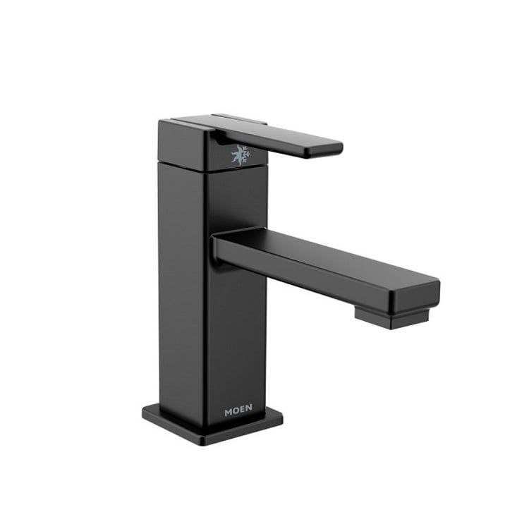 Moen 90 Degree Single-Handle Low Arc Matte Black Bathroom Sink Faucet with Metal Pop-Up, 1.2 GPM, Lever Handle, Single-Hole, WaterSense - S6710BL